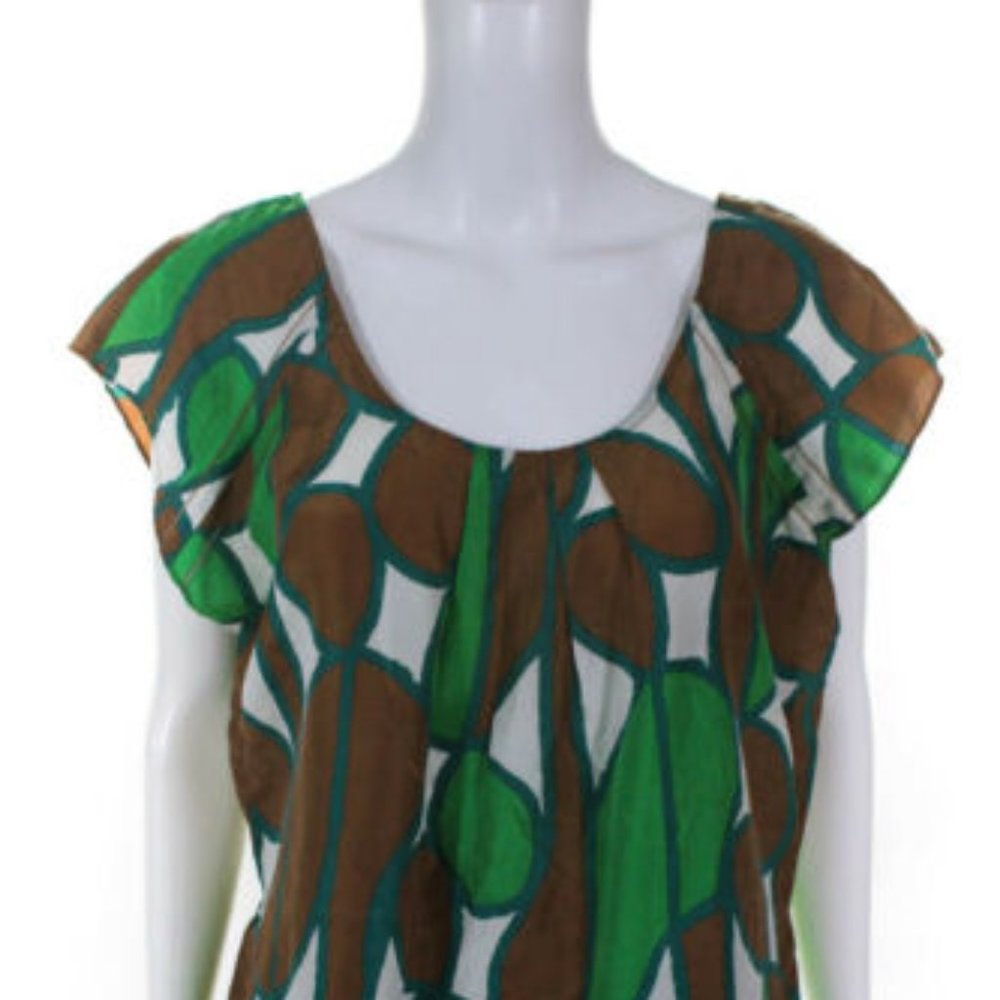 Take 50% Off Diane Von Furstenberg Printed Scoop Neck Top Brown Green Sz 6 #105